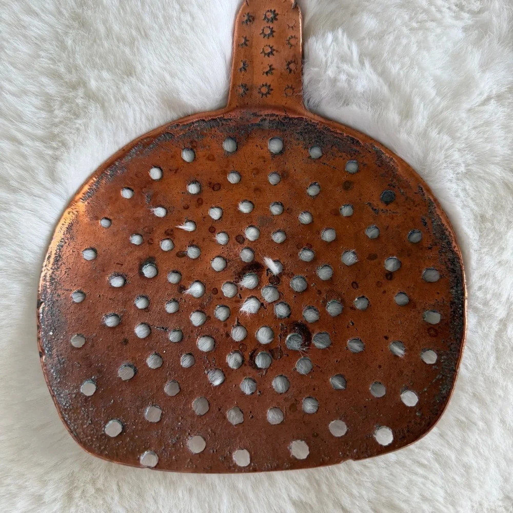 Vintage Copper Skimmer 21” Rustic Farmhouse Kitchen Decor